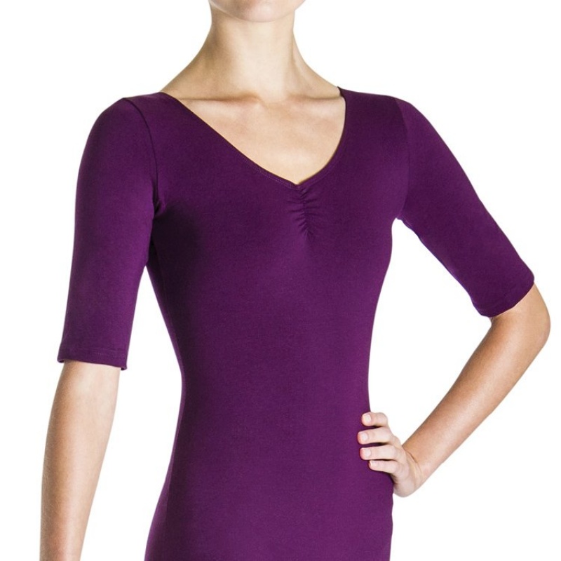 Plum Women's Bloch Euna ¾ Sleeve Unitards | USNEJ33099