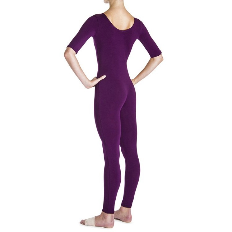 Plum Women's Bloch Euna ¾ Sleeve Unitards | USNEJ33099