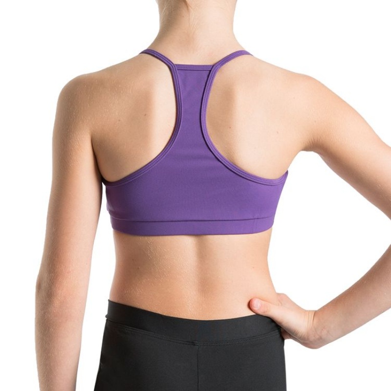 Purple Kids' Bloch Bunga Gathered Racer Crop Tops | USJZR23245