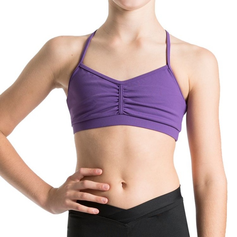 Purple Kids\' Bloch Bunga Gathered Racer Crop Tops | USJZR23245