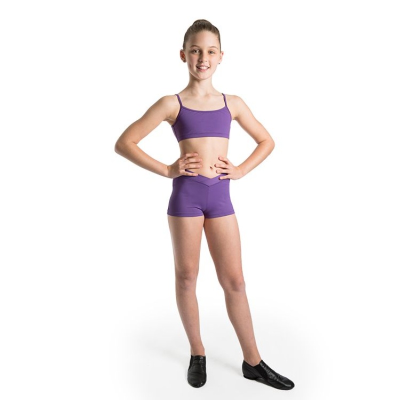 Purple Kids' Bloch Dielle Straight Front Crop Tops | USNZX25772