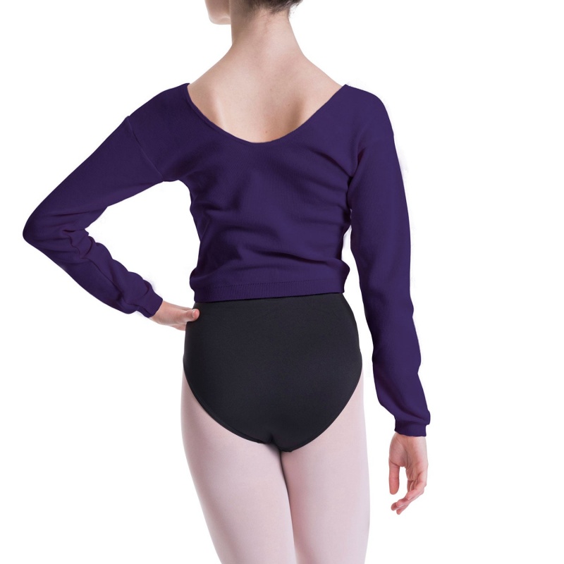 Purple Women's Bloch Overt Cropped Long Sleeve Sweater Tops | TUSPQ81651