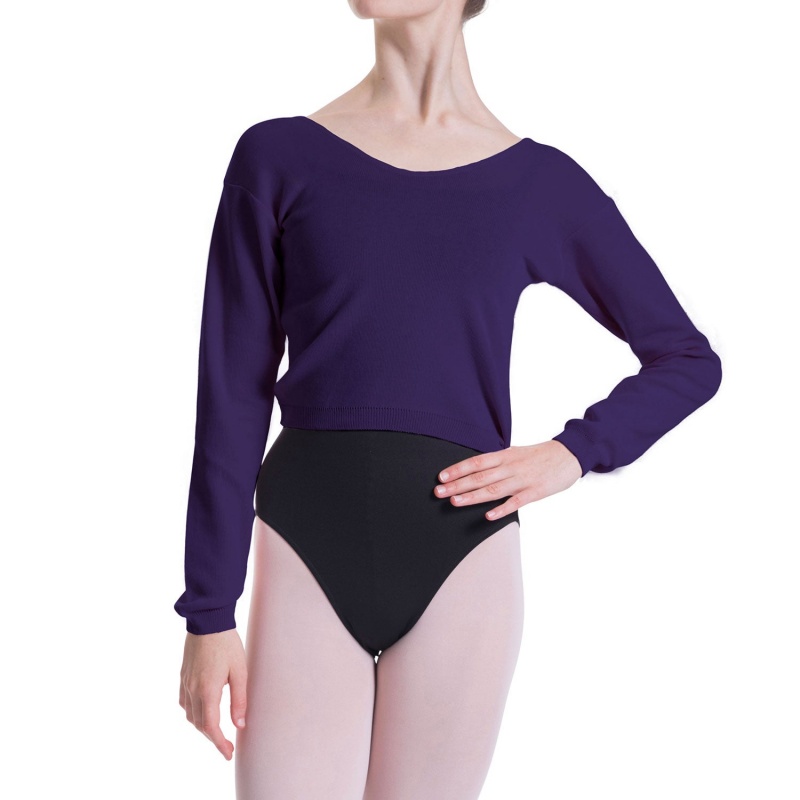 Purple Women's Bloch Overt Cropped Long Sleeve Sweater Tops | TUSPQ81651