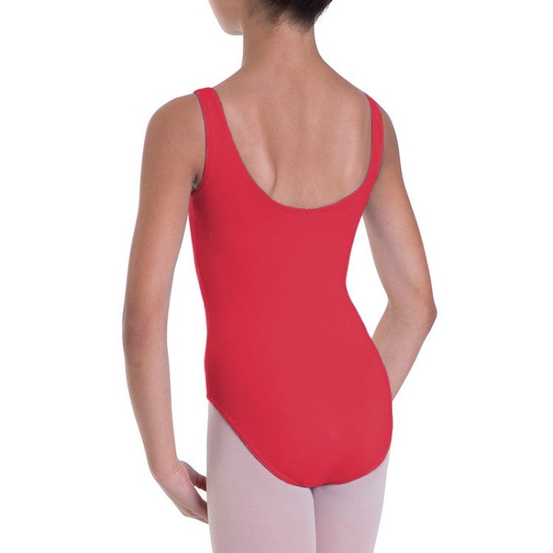 Red Kids' Bloch Overture Odetta Sleeveless Pleat Leotards | FUSUI94198