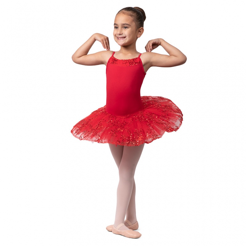 Red Kids' Bloch Perlaida Sequin Overlay Dress | QUSUV72729