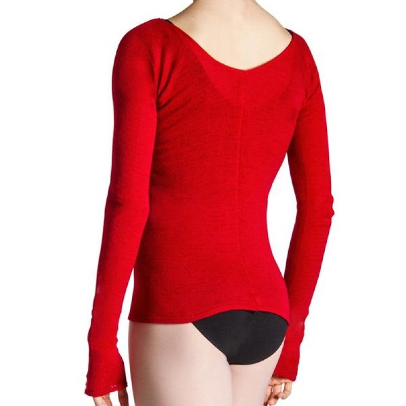 Red Women's Bloch Kara Long Sleeve V Tops | USXBR25958