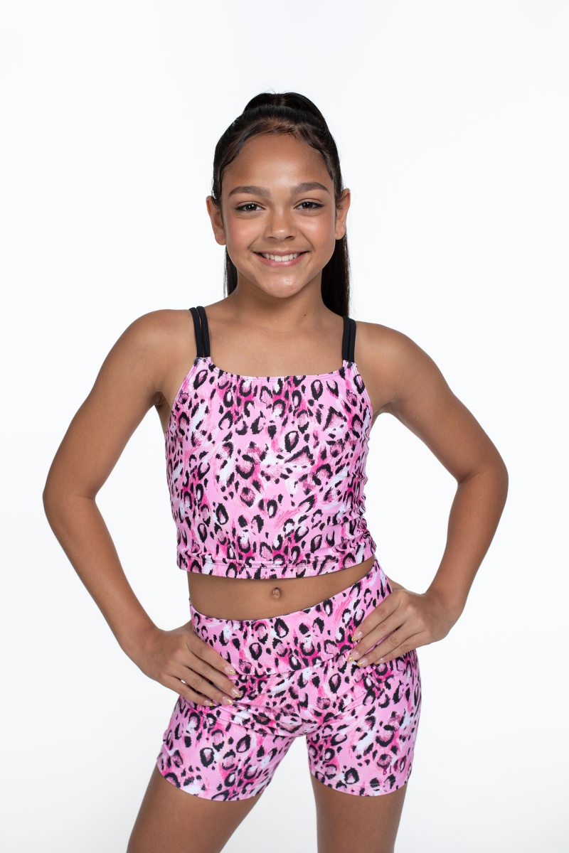 Sketch Leopard Kids' Bloch Flo Active Lori Mesh Twist Back Tops | USEGJ53903