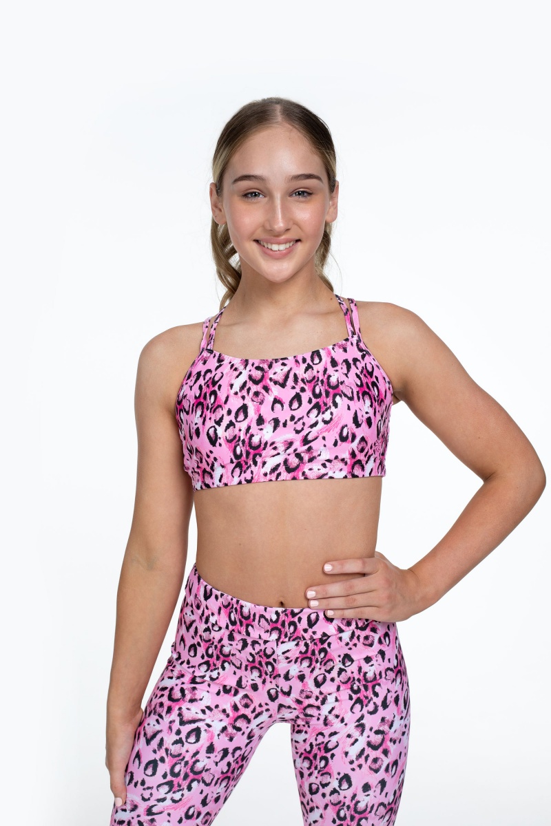 Sketch Leopard Kids' Bloch Flo Active Remi Criss Cross Back Bra Tops | TUSWZ85807