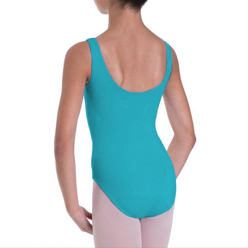 Teal Kids' Bloch Overture Odetta Sleeveless Pleat Leotards | XUSGW27114