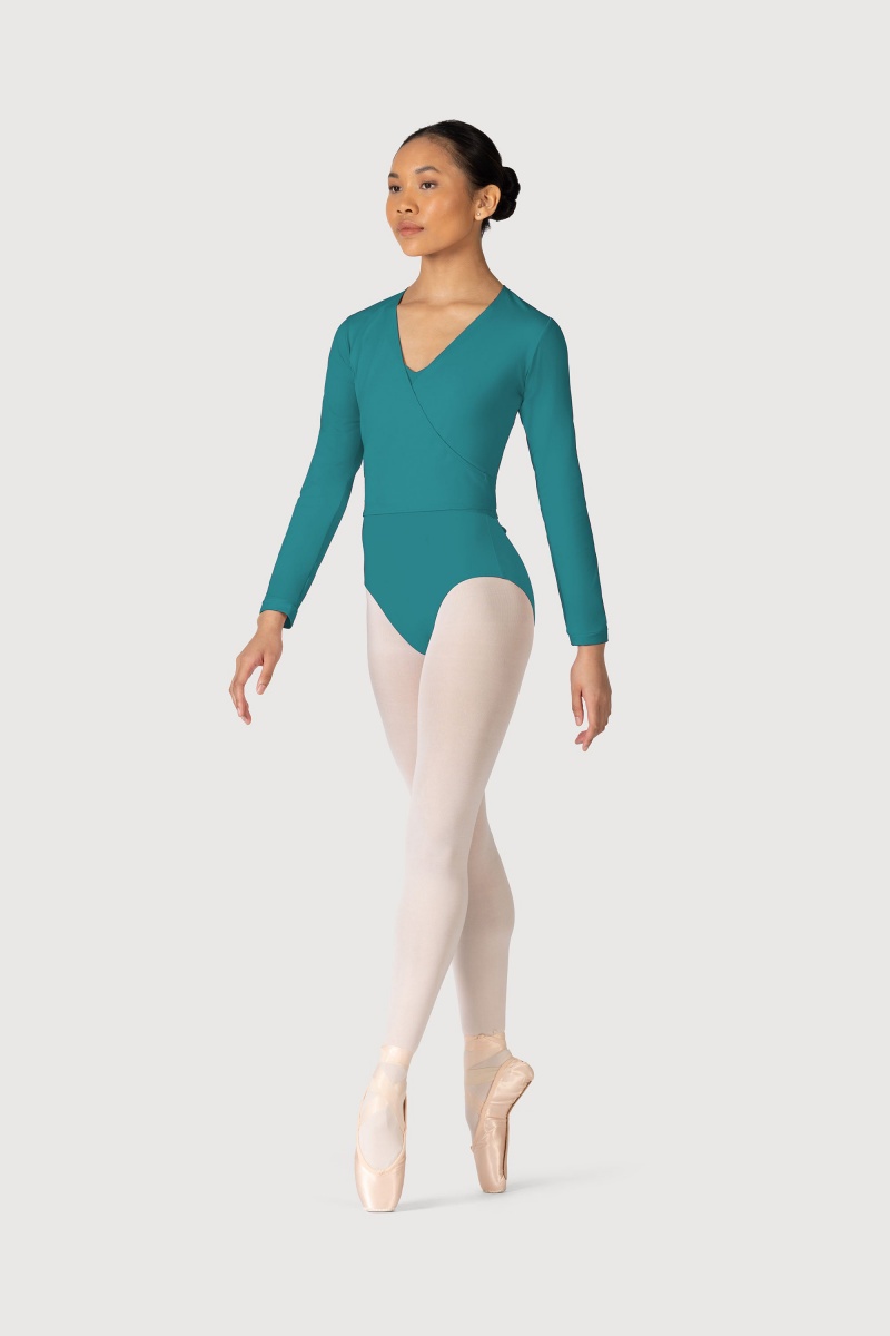 Teal Women's Bloch Overture Crossover Long Sleeve Wrap Tops | USCVG92965