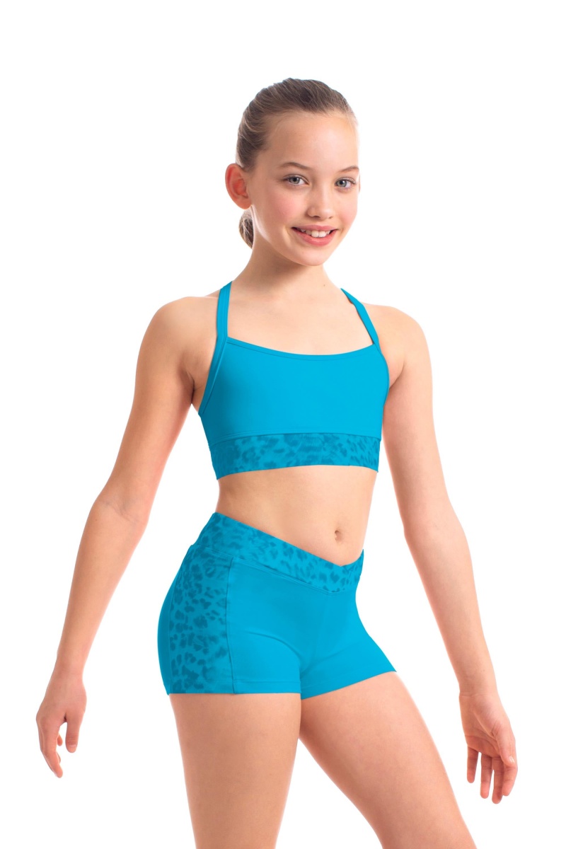 Turquoise Kids\' Bloch Abiana Animal Printed Mesh Racer Back Crop Tops | USIIZ63650