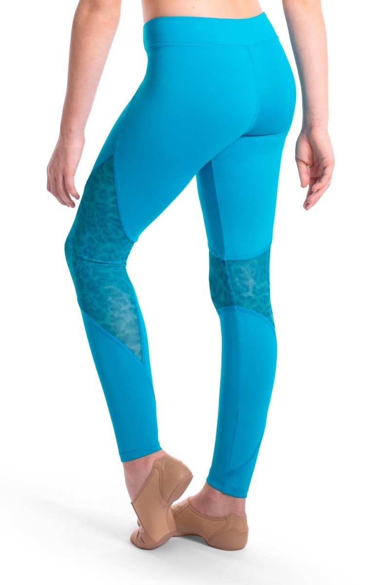 Turquoise Kids' Bloch Asher Animal Printed Mesh Panelled Full Length Tight Bottoms | USJVR66157