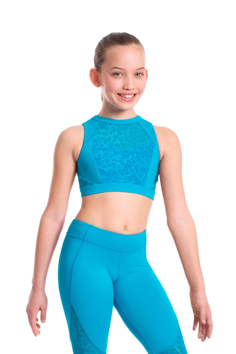 Turquoise Kids' Bloch Sheenah Animal Printed Mesh Crop Tops | AUSDF41132