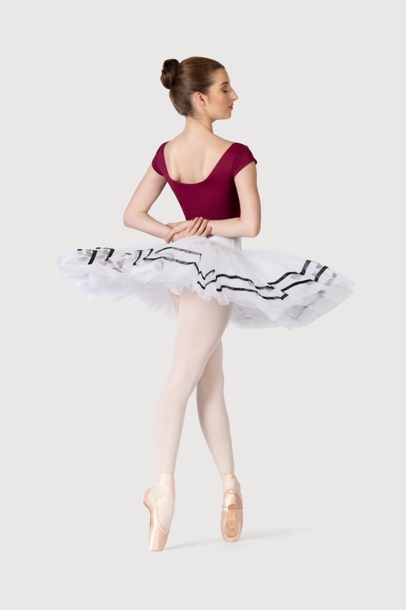 White/Black Women's Bloch Nadia Ribbon ½ Tutu Skirts | TUSWZ42076