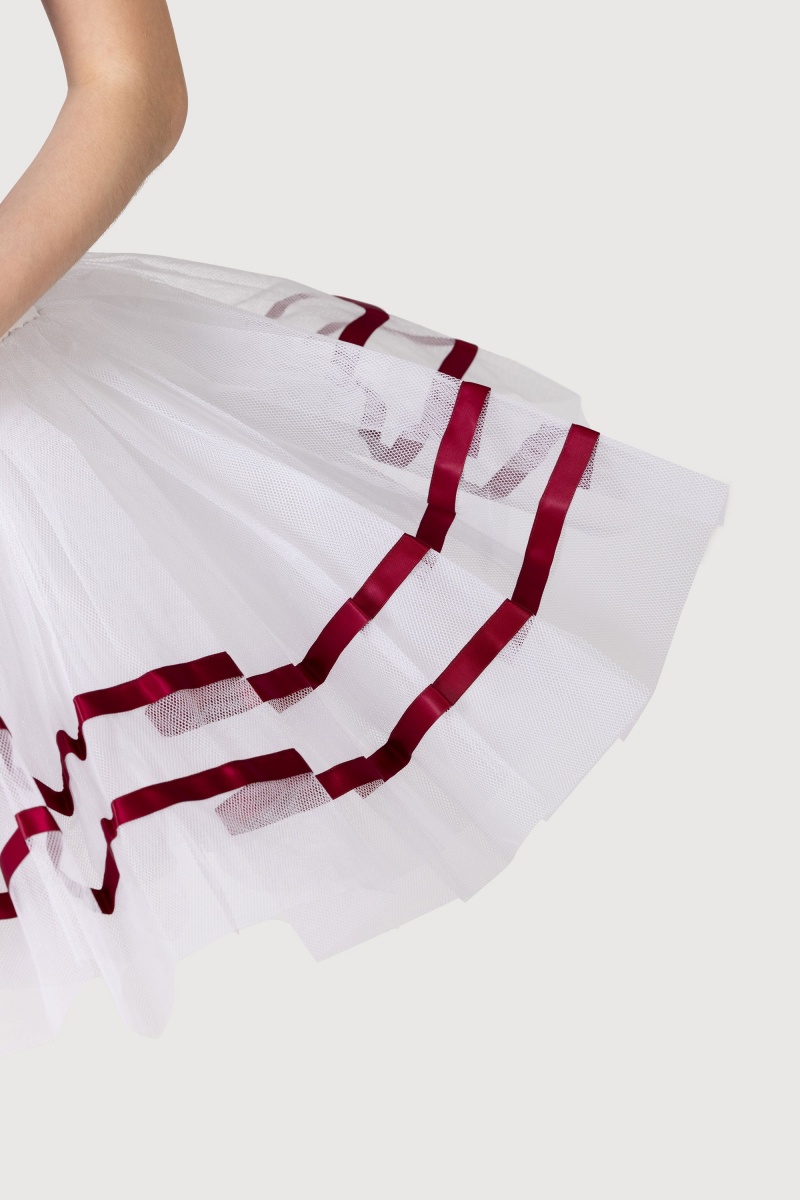 White/Burgundy Women's Bloch Nadia Ribbon ½ Tutu Skirts | USNZX28132