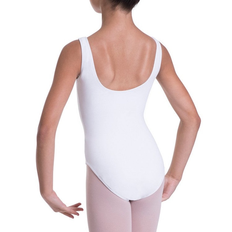 White Kids' Bloch Overture Odetta Sleeveless Pleat Leotards | EUSHC78054