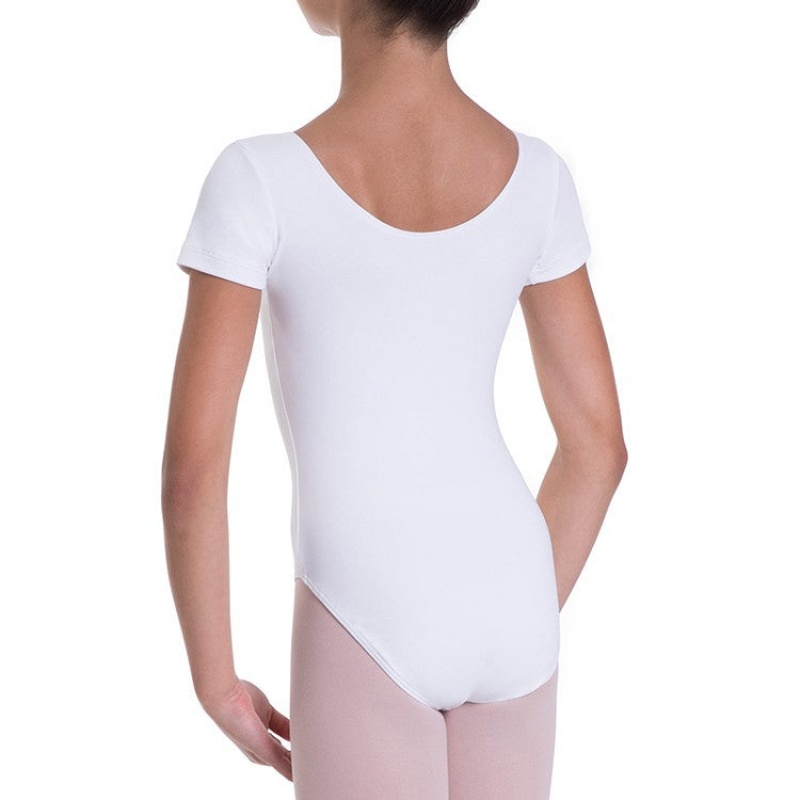 White Kids' Bloch Overture Olisia Short Sleeve Leotards | USEGJ71399