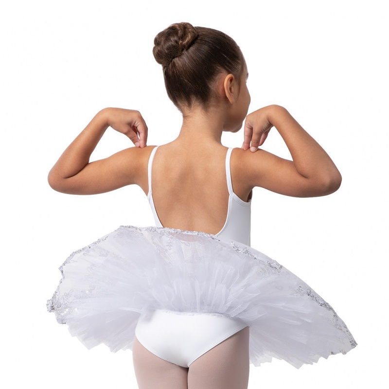 White Kids' Bloch Perlaida' Sequin Overlay Tutu Leotards | LUSTR87025