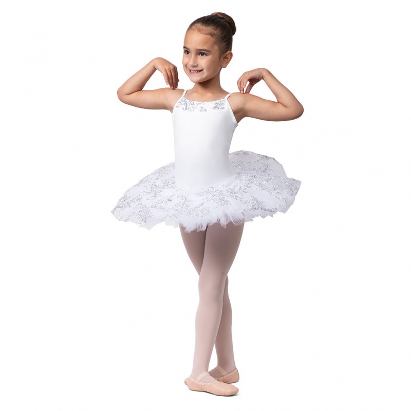 White Kids' Bloch Perlaida' Sequin Overlay Tutu Leotards | LUSTR87025