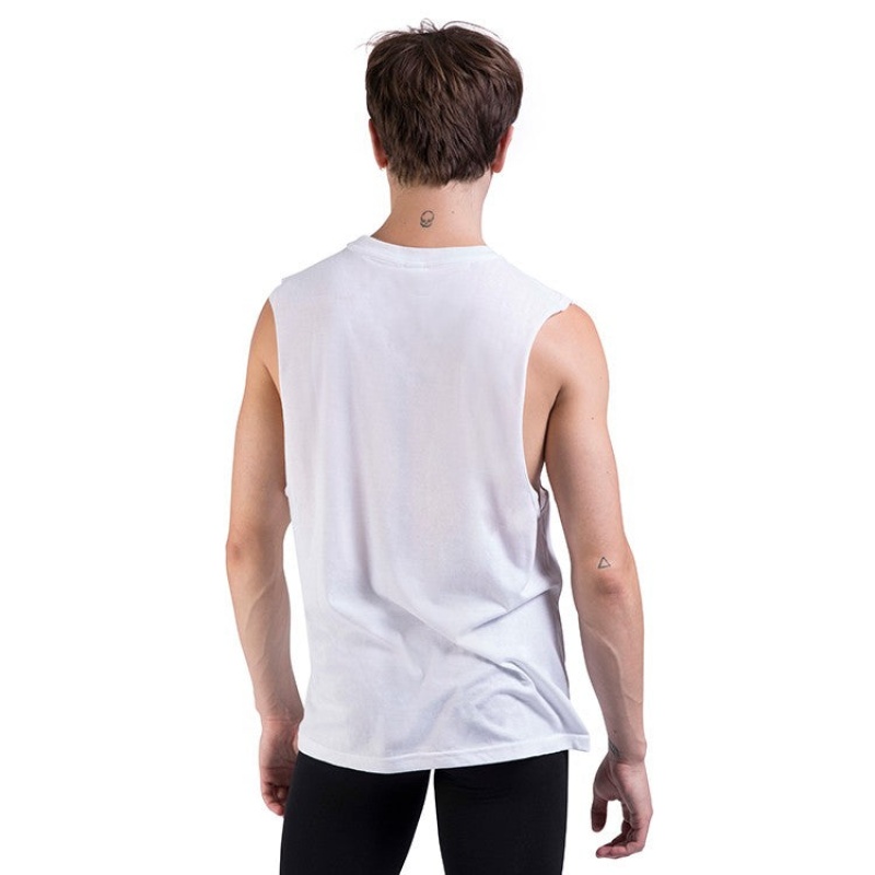 White Men's Bloch Harris Relaxed Drop Arm Muscle Tops | YUSGT80774