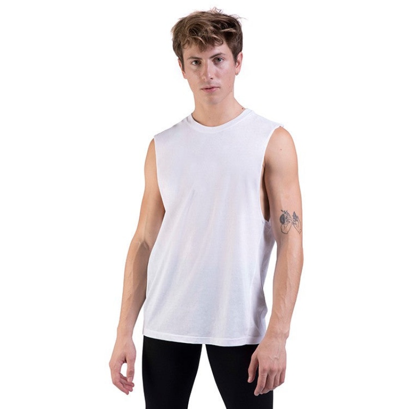 White Men\'s Bloch Harris Relaxed Drop Arm Muscle Tops | YUSGT80774