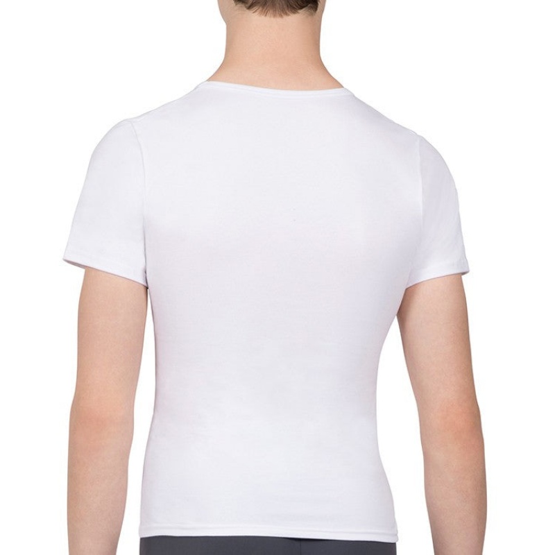 White Men's Bloch Montez Scoop Neck Fitted Tops | EUSHC30192