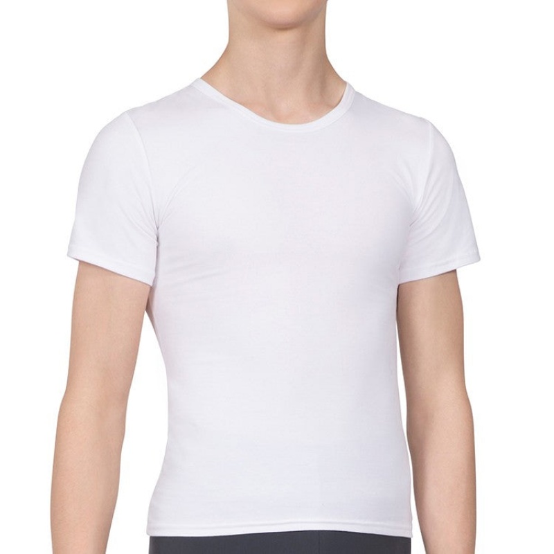 White Men's Bloch Montez Scoop Neck Fitted Tops | EUSHC30192