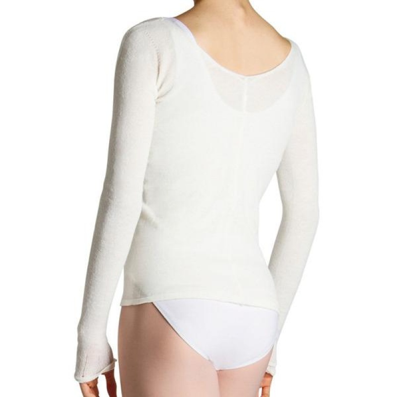 White Women's Bloch Kara Long Sleeve V Tops | TUSWZ86505