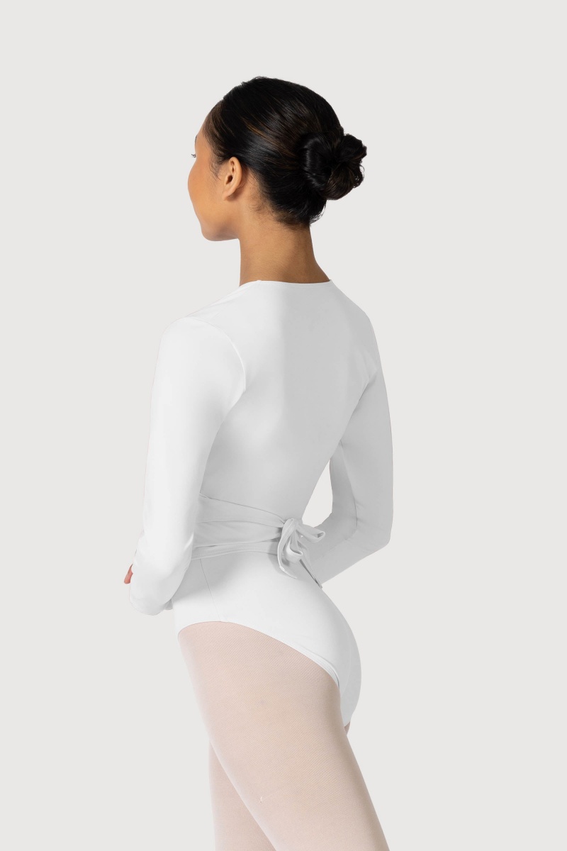 White Women's Bloch Overture Crossover Long Sleeve Wrap Tops | USEGJ50643