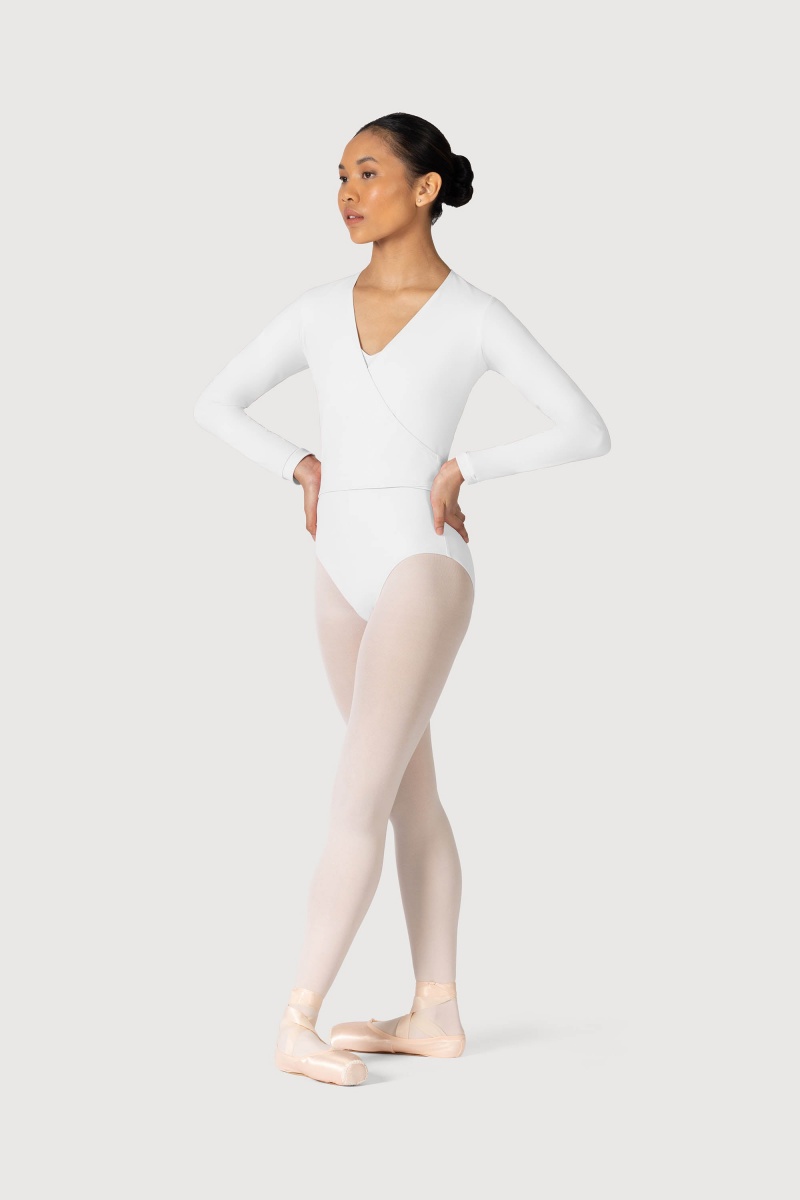 White Women's Bloch Overture Crossover Long Sleeve Wrap Tops | USEGJ50643