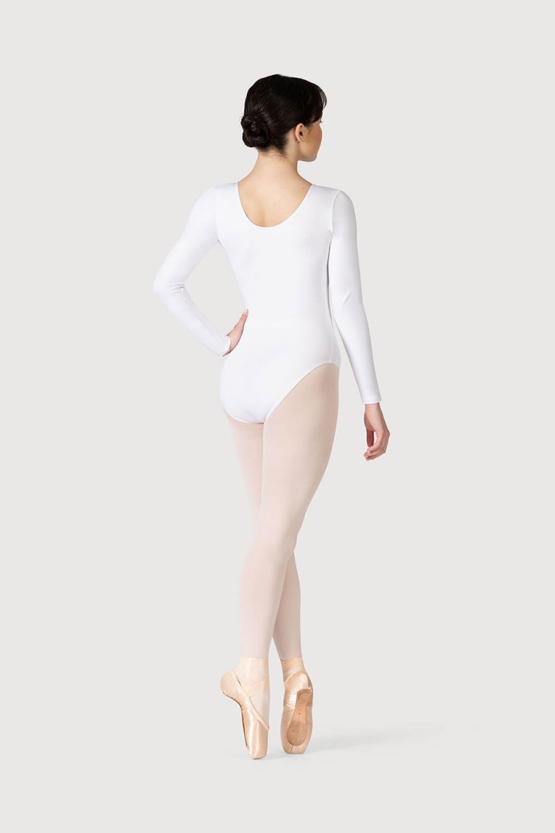 White Women's Bloch Parla Gathered Long Sleeve Leotards | PUSER75920